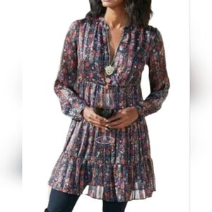 Soft Surroundings Castille black floral chiffon tiered  sheer swing dress S